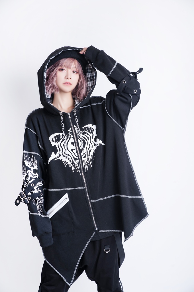 JillpunkオリジナルKERA ロック失われた安息日ヘヴィメタル記号長袖ゆったりパーカーアシンメトリー変形の裾ジャケット パンクメンズ レディーズ おしゃれ男女兼用ファッション秋葉系カッコいい