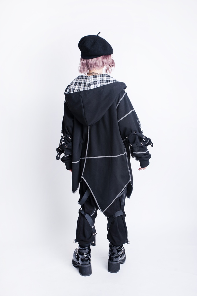 JillpunkオリジナルKERA ロック失われた安息日ヘヴィメタル記号長袖ゆったりパーカーアシンメトリー変形の裾ジャケット パンクメンズ レディーズ おしゃれ男女兼用ファッション秋葉系カッコいい