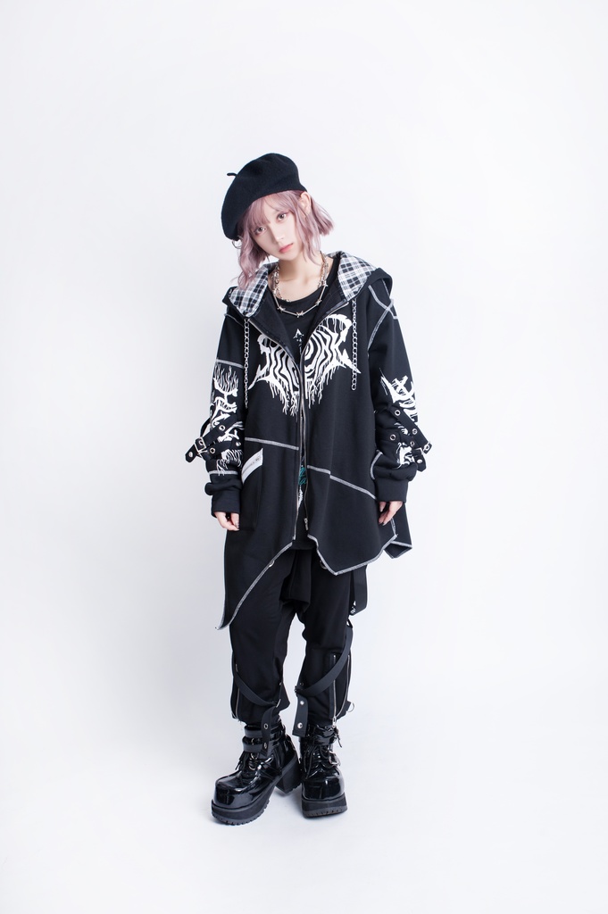 JillpunkオリジナルKERA ロック失われた安息日ヘヴィメタル記号長袖ゆったりパーカーアシンメトリー変形の裾ジャケット パンクメンズ レディーズ おしゃれ男女兼用ファッション秋葉系カッコいい