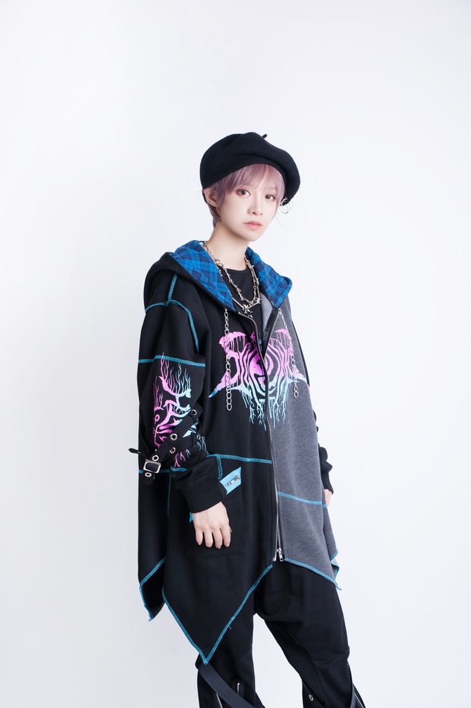 JillpunkオリジナルKERA ロック失われた安息日ヘヴィメタル記号長袖ゆったりパーカーアシンメトリー変形の裾ジャケット パンクメンズ レディーズ おしゃれ男女兼用ファッション秋葉系カッコいい
