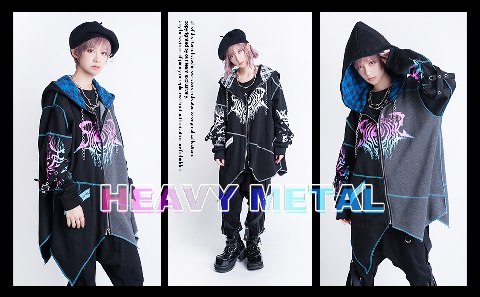 JillpunkオリジナルKERA ロック失われた安息日ヘヴィメタル記号長袖ゆったりパーカーアシンメトリー変形の裾ジャケット パンクメンズ レディーズ おしゃれ男女兼用ファッション秋葉系カッコいい