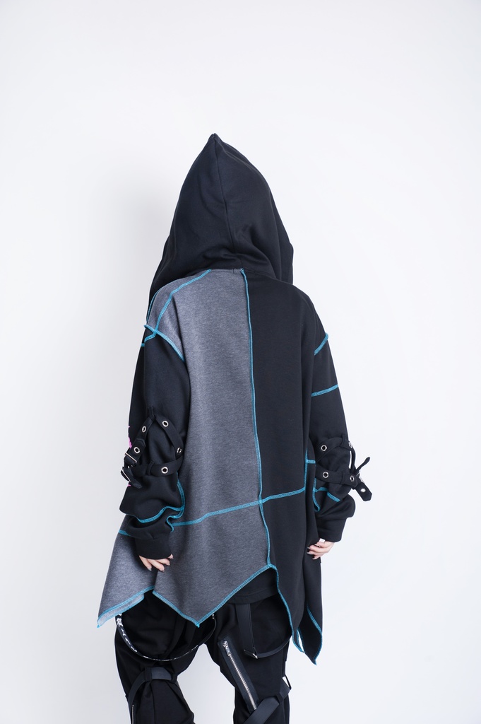 JillpunkオリジナルKERA ロック失われた安息日ヘヴィメタル記号長袖ゆったりパーカーアシンメトリー変形の裾ジャケット パンクメンズ レディーズ おしゃれ男女兼用ファッション秋葉系カッコいい