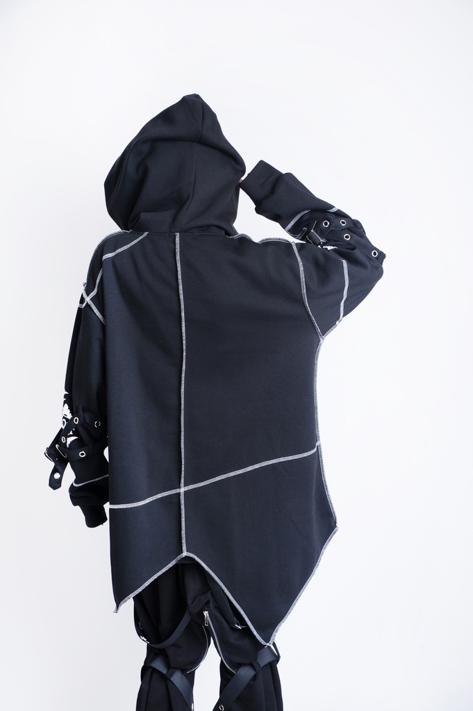 JillpunkオリジナルKERA ロック失われた安息日ヘヴィメタル記号長袖ゆったりパーカーアシンメトリー変形の裾ジャケット パンクメンズ レディーズ おしゃれ男女兼用ファッション秋葉系カッコいい
