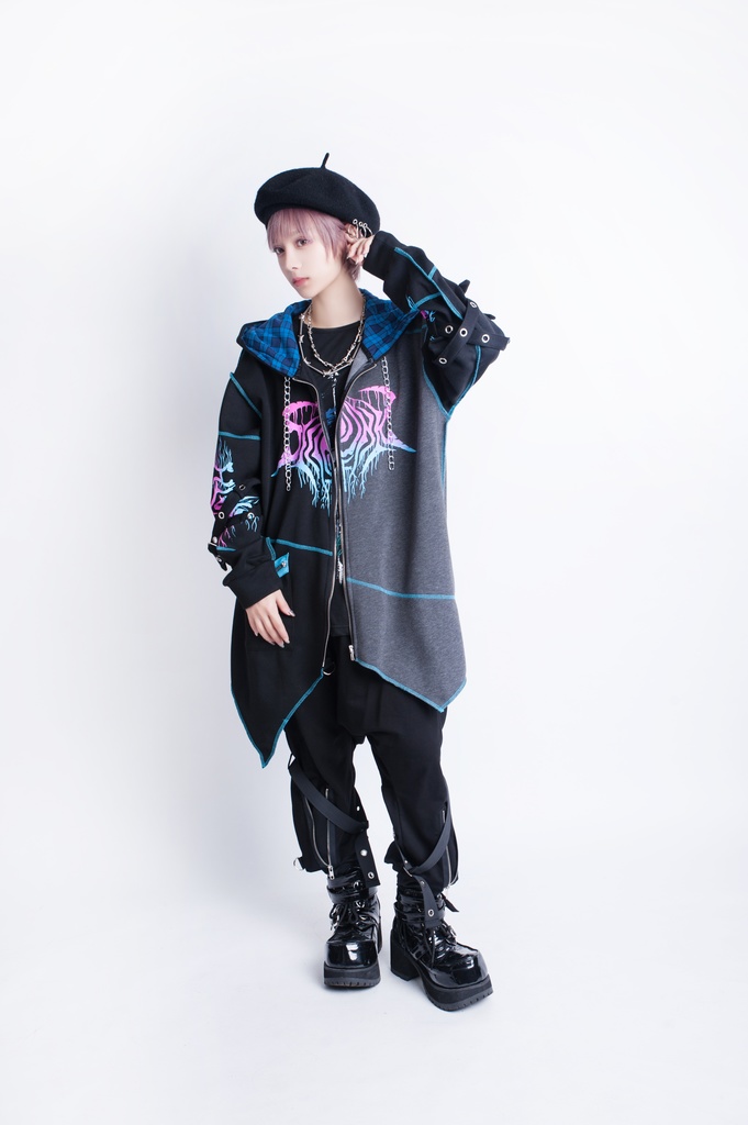 JillpunkオリジナルKERA ロック失われた安息日ヘヴィメタル記号長袖ゆったりパーカーアシンメトリー変形の裾ジャケット パンクメンズ レディーズ おしゃれ男女兼用ファッション秋葉系カッコいい