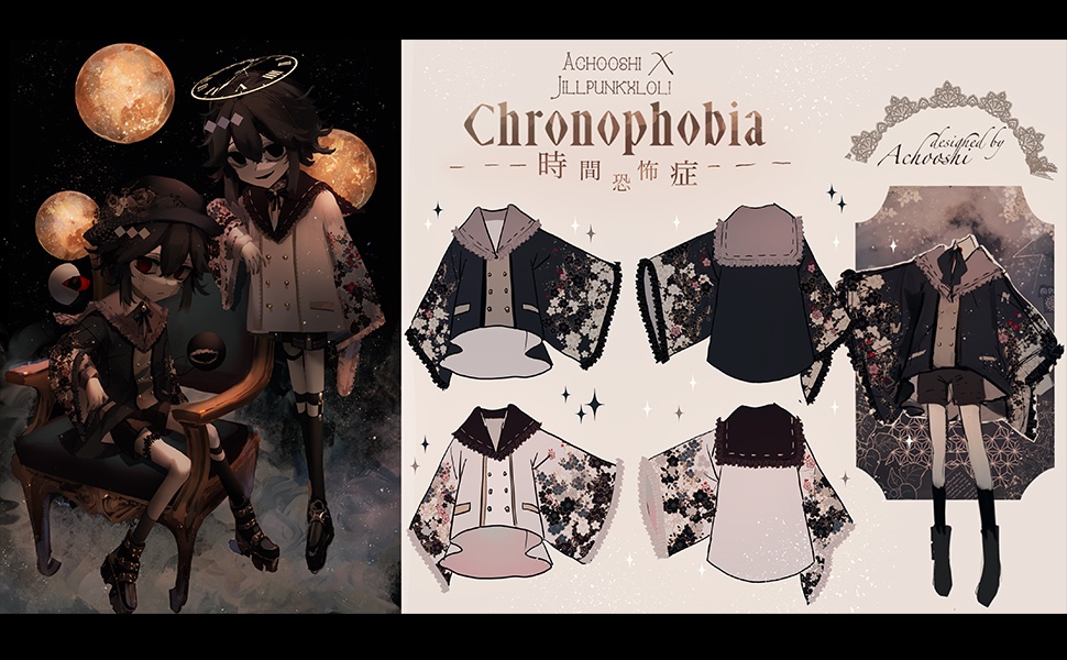 Jillpunk和風achooshiコラボ 時間恐怖症chronophobiaさくら 桜木花柄プリント ダブルブレスト着物袖 キモノスリーブ セーラーカラー フェイクボタン レースヘム水兵 ゆったりブラウスカットソー オリジナル原宿おしゃれ姫系可愛い萌え