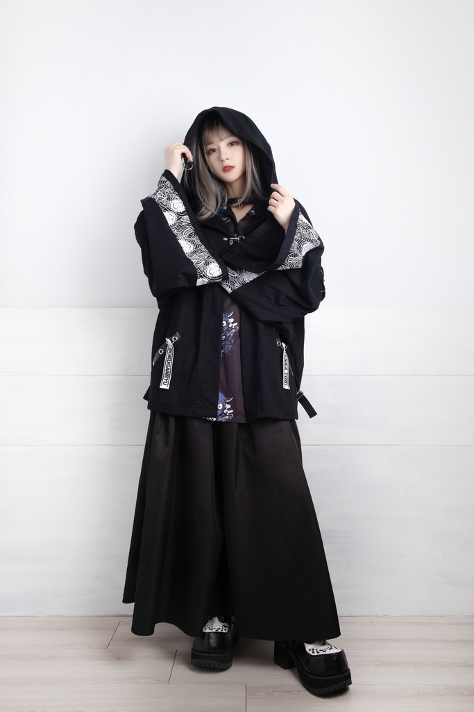 Jillpunk和風モード戦国武将物語 独眼竜伊達政宗 家紋刺繡 キモノスリーブ 安全ピンフード付き現代羽織 和装ジャケットブレザー オリジナル メンズ レディー V系カッコいい おしゃれ男女兼用ファッション秋葉系