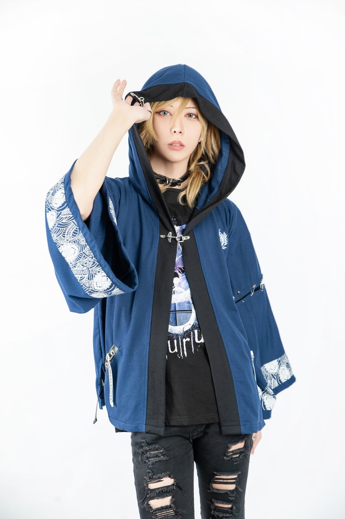 Jillpunk和風モード戦国武将物語 独眼竜伊達政宗 家紋刺繡 キモノスリーブ 安全ピンフード付き現代羽織 和装ジャケットブレザー オリジナル メンズ レディー V系カッコいい おしゃれ男女兼用ファッション秋葉系