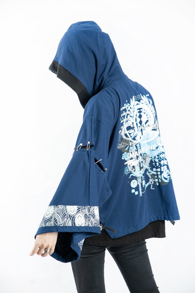 Jillpunk和風モード戦国武将物語 独眼竜伊達政宗 家紋刺繡 キモノスリーブ 安全ピンフード付き現代羽織 和装ジャケットブレザー オリジナル メンズ レディー V系カッコいい おしゃれ男女兼用ファッション秋葉系