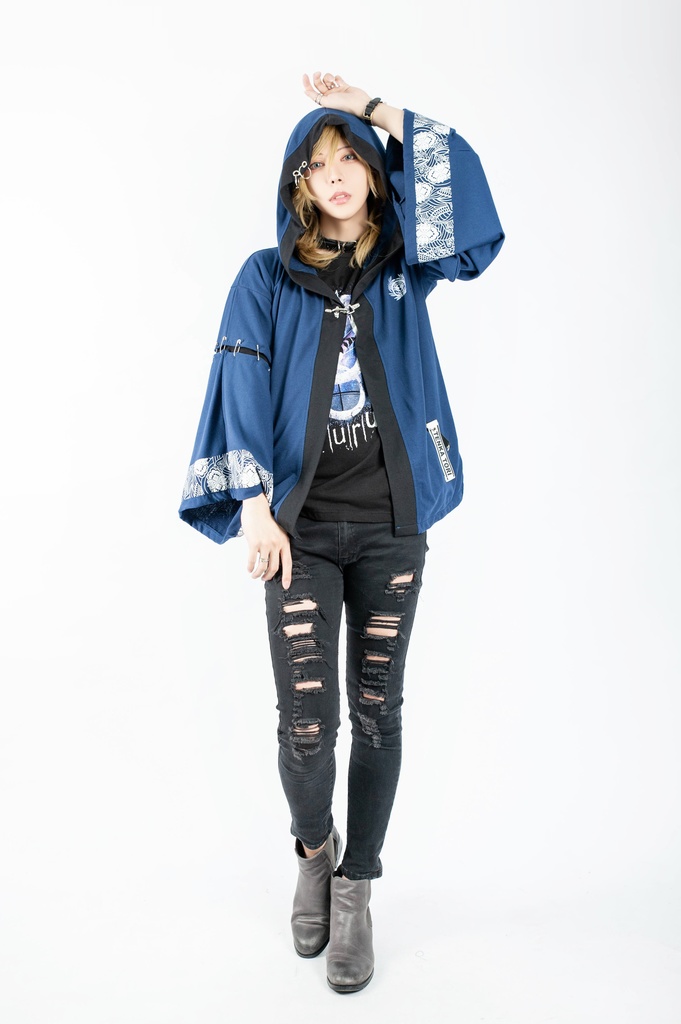 Jillpunk和風モード戦国武将物語 独眼竜伊達政宗 家紋刺繡 キモノスリーブ 安全ピンフード付き現代羽織 和装ジャケットブレザー オリジナル メンズ レディー V系カッコいい おしゃれ男女兼用ファッション秋葉系