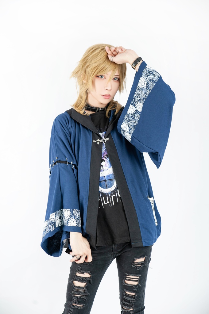 Jillpunk和風モード戦国武将物語 独眼竜伊達政宗 家紋刺繡 キモノスリーブ 安全ピンフード付き現代羽織 和装ジャケットブレザー オリジナル メンズ レディー V系カッコいい おしゃれ男女兼用ファッション秋葉系