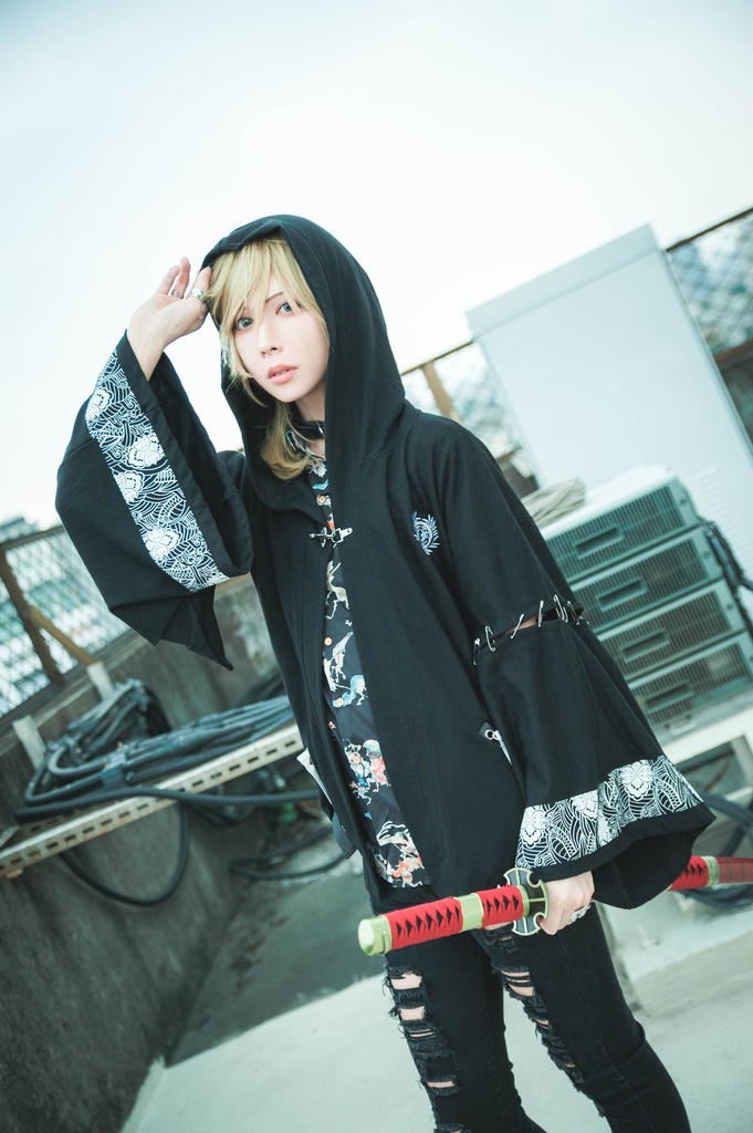 Jillpunk和風モード戦国武将物語 独眼竜伊達政宗 家紋刺繡 キモノスリーブ 安全ピンフード付き現代羽織 和装ジャケットブレザー オリジナル メンズ レディー V系カッコいい おしゃれ男女兼用ファッション秋葉系