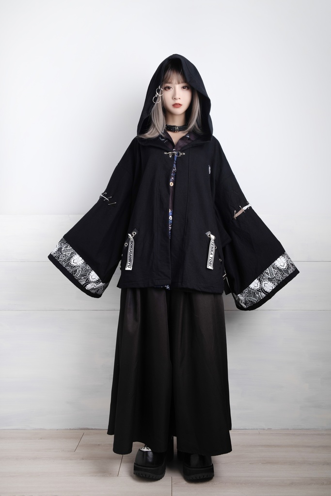 Jillpunk和風モード戦国武将物語 独眼竜伊達政宗 家紋刺繡 キモノスリーブ 安全ピンフード付き現代羽織 和装ジャケットブレザー オリジナル メンズ レディー V系カッコいい おしゃれ男女兼用ファッション秋葉系