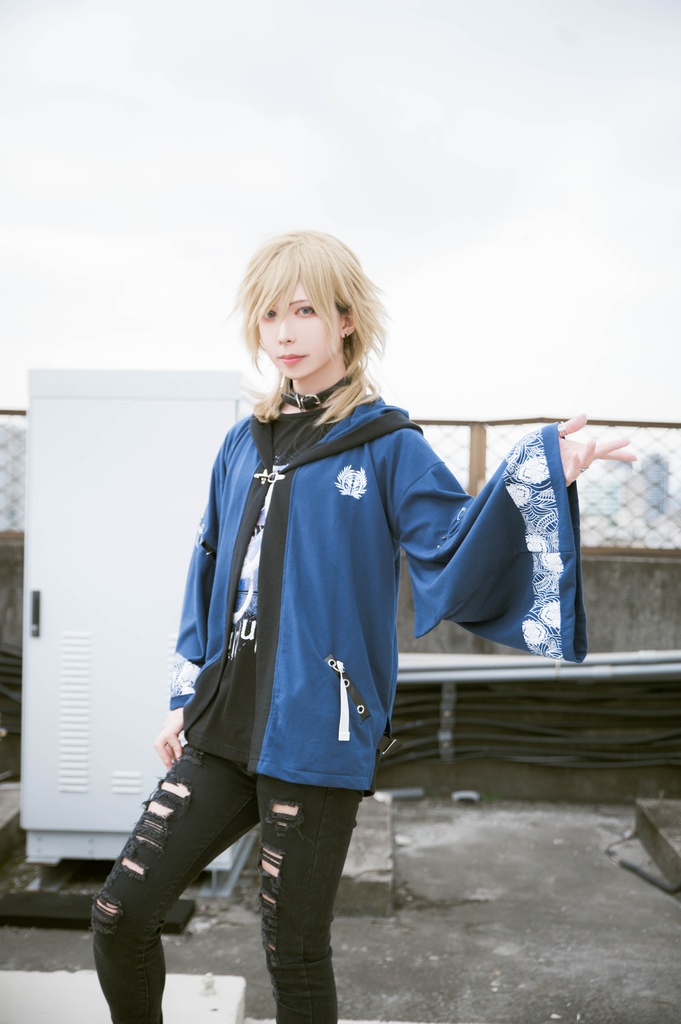 Jillpunk和風モード戦国武将物語 独眼竜伊達政宗 家紋刺繡 キモノスリーブ 安全ピンフード付き現代羽織 和装ジャケットブレザー オリジナル メンズ レディー V系カッコいい おしゃれ男女兼用ファッション秋葉系