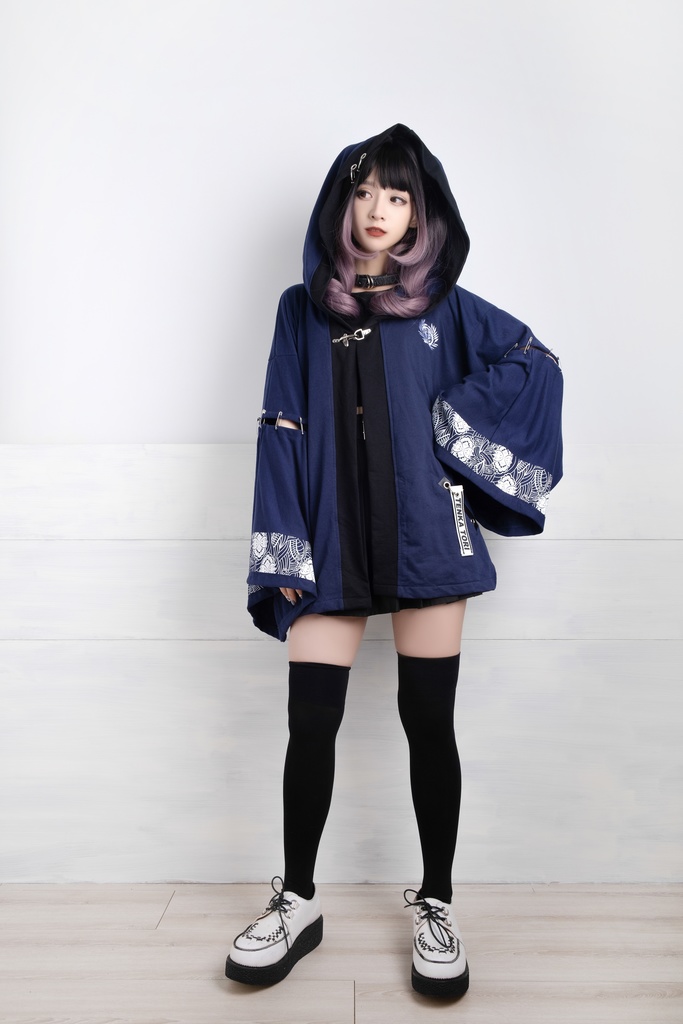 Jillpunk和風モード戦国武将物語 独眼竜伊達政宗 家紋刺繡 キモノスリーブ 安全ピンフード付き現代羽織 和装ジャケットブレザー オリジナル メンズ レディー V系カッコいい おしゃれ男女兼用ファッション秋葉系