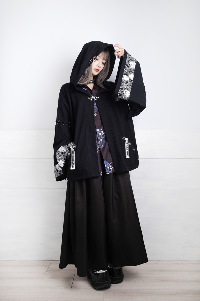 Jillpunk和風モード戦国武将物語 独眼竜伊達政宗 家紋刺繡 キモノスリーブ 安全ピンフード付き現代羽織 和装ジャケットブレザー オリジナル メンズ レディー V系カッコいい おしゃれ男女兼用ファッション秋葉系