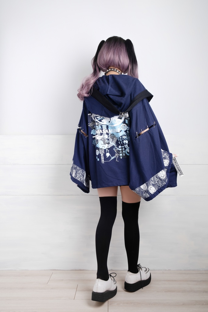 Jillpunk和風モード戦国武将物語 独眼竜伊達政宗 家紋刺繡 キモノスリーブ 安全ピンフード付き現代羽織 和装ジャケットブレザー オリジナル メンズ レディー V系カッコいい おしゃれ男女兼用ファッション秋葉系