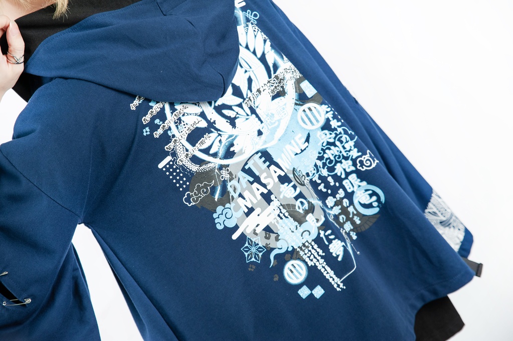 Jillpunk和風モード戦国武将物語 独眼竜伊達政宗 家紋刺繡 キモノスリーブ 安全ピンフード付き現代羽織 和装ジャケットブレザー オリジナル メンズ レディー V系カッコいい おしゃれ男女兼用ファッション秋葉系