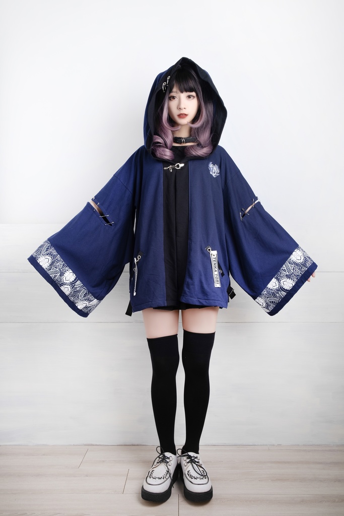 Jillpunk和風モード戦国武将物語 独眼竜伊達政宗 家紋刺繡 キモノスリーブ 安全ピンフード付き現代羽織 和装ジャケットブレザー オリジナル メンズ レディー V系カッコいい おしゃれ男女兼用ファッション秋葉系