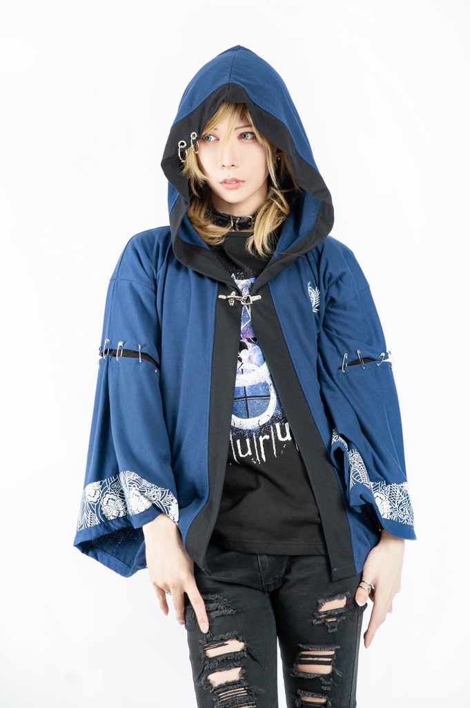 Jillpunk和風モード戦国武将物語 独眼竜伊達政宗 家紋刺繡 キモノスリーブ 安全ピンフード付き現代羽織 和装ジャケットブレザー オリジナル メンズ レディー V系カッコいい おしゃれ男女兼用ファッション秋葉系