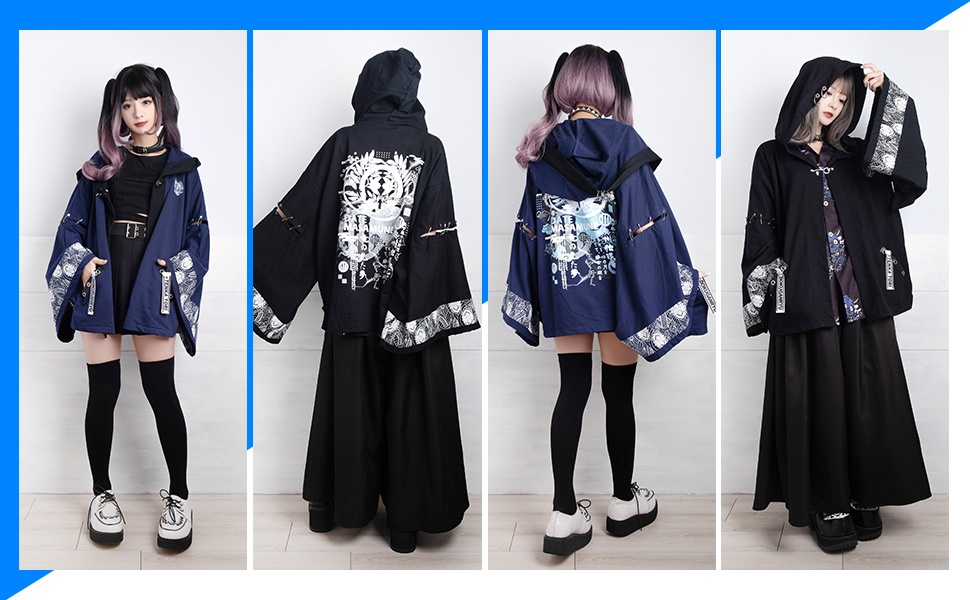 Jillpunk和風モード戦国武将物語 独眼竜伊達政宗 家紋刺繡 キモノスリーブ 安全ピンフード付き現代羽織 和装ジャケットブレザー オリジナル メンズ レディー V系カッコいい おしゃれ男女兼用ファッション秋葉系