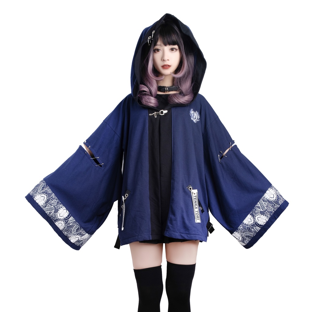 Jillpunk和風モード戦国武将物語 独眼竜伊達政宗 家紋刺繡 キモノスリーブ 安全ピンフード付き現代羽織 和装ジャケットブレザー オリジナル メンズ レディー V系カッコいい おしゃれ男女兼用ファッション秋葉系