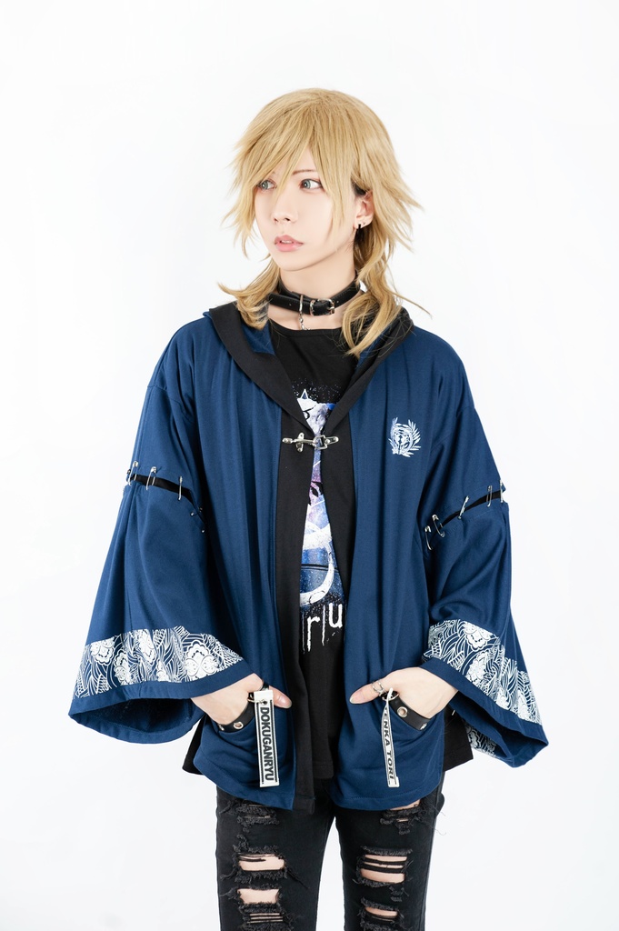 Jillpunk和風モード戦国武将物語 独眼竜伊達政宗 家紋刺繡 キモノスリーブ 安全ピンフード付き現代羽織 和装ジャケットブレザー オリジナル メンズ レディー V系カッコいい おしゃれ男女兼用ファッション秋葉系