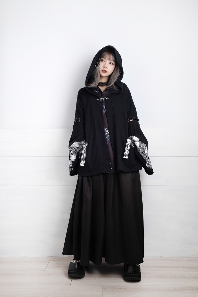 Jillpunk和風モード戦国武将物語 独眼竜伊達政宗 家紋刺繡 キモノスリーブ 安全ピンフード付き現代羽織 和装ジャケットブレザー オリジナル メンズ レディー V系カッコいい おしゃれ男女兼用ファッション秋葉系