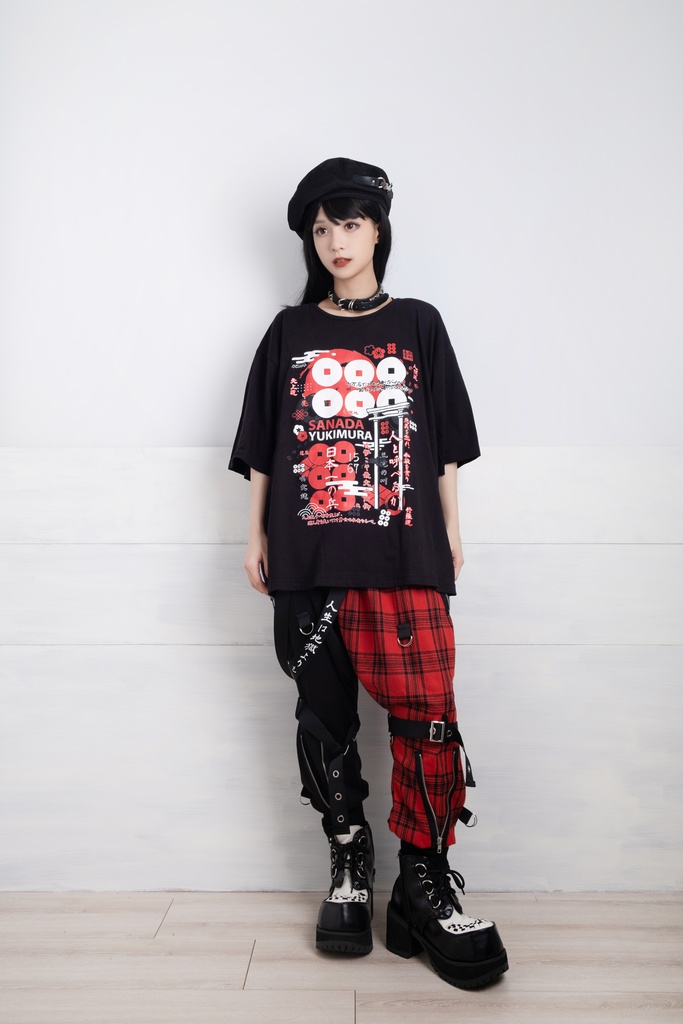 Jillpunkアニメ お宅和風 日本一の兵 真田幸村 六文銭 戦国旗印 プリント ゆったり半袖 Tシャツ Oversizeオーバーサイズ オリジナル メンズ レディーズ おしゃれ 男女兼用 ファッション 秋葉系 カッコいい