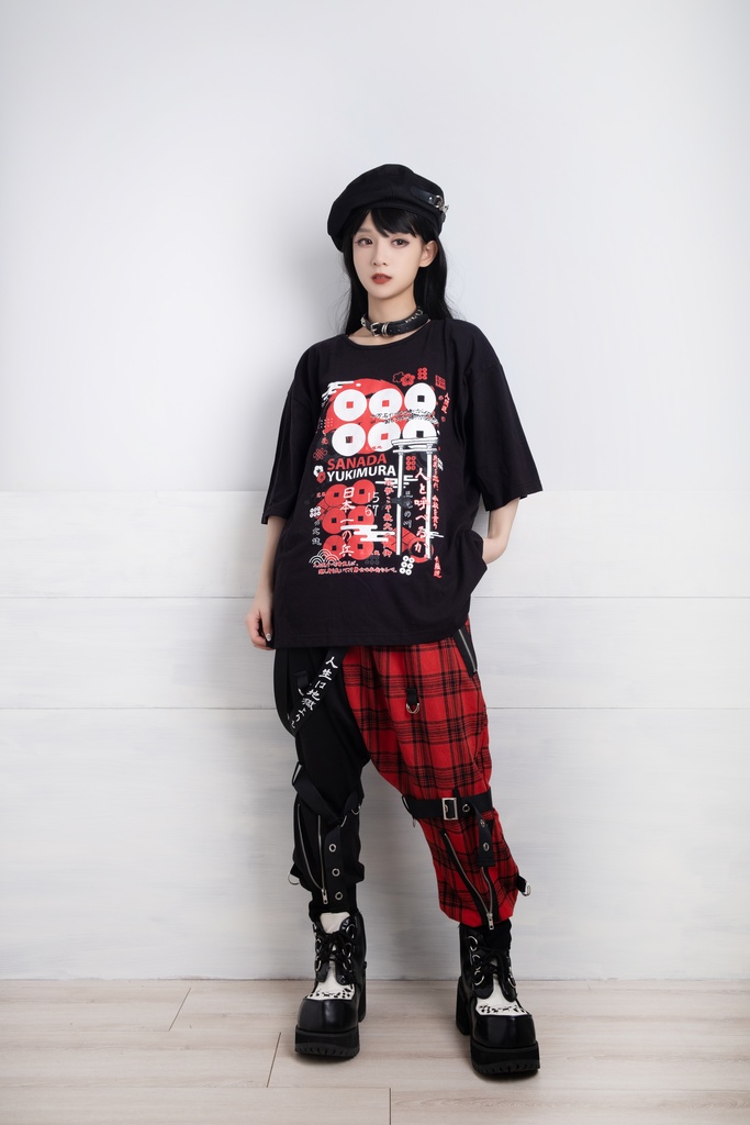 Jillpunkアニメ お宅和風 日本一の兵 真田幸村 六文銭 戦国旗印 プリント ゆったり半袖 Tシャツ Oversizeオーバーサイズ オリジナル メンズ レディーズ おしゃれ 男女兼用 ファッション 秋葉系 カッコいい