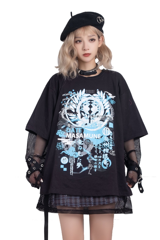 Jillpunkアニメ モード 戦国武将物語 独眼竜伊達政宗 プリント ゆったり半袖 Tシャツ Oversizeオーバーサイズ オリジナル メンズ レディーズ おしゃれ 男女兼用 ファッション 秋葉系 カッコいい