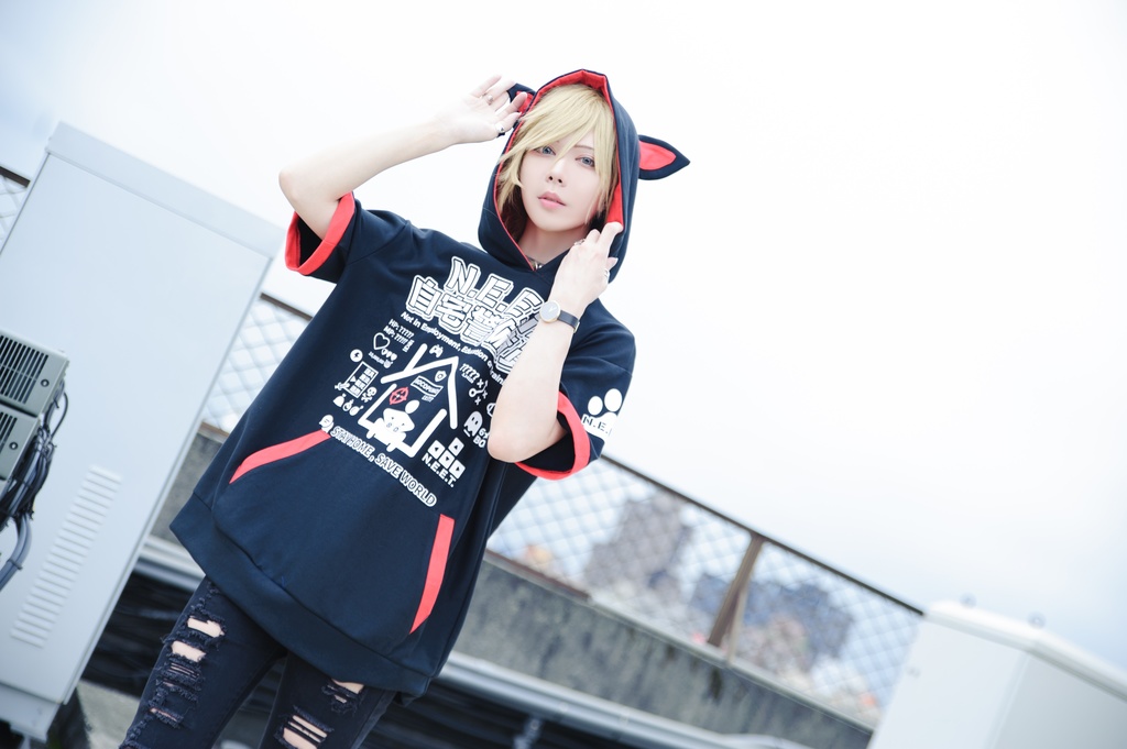 Jillpunkアニメ 可愛い お宅 ニ次コン 機動警察 NEET 自宅警備猫 プリント ゆったり半袖 猫耳 吸放湿性インナー モダールパーカ― Oversizeオーバーサイズ オリジナル メンズ レディーズ おしゃれ 男女兼用 ファッション 秋葉系