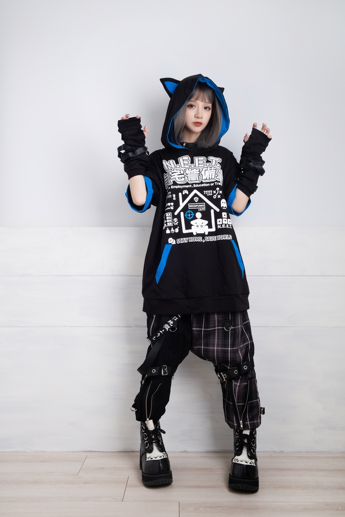 Jillpunkアニメ 可愛い お宅 ニ次コン 機動警察 NEET 自宅警備猫 プリント ゆったり半袖 猫耳 吸放湿性インナー モダールパーカ― Oversizeオーバーサイズ オリジナル メンズ レディーズ おしゃれ 男女兼用 ファッション 秋葉系