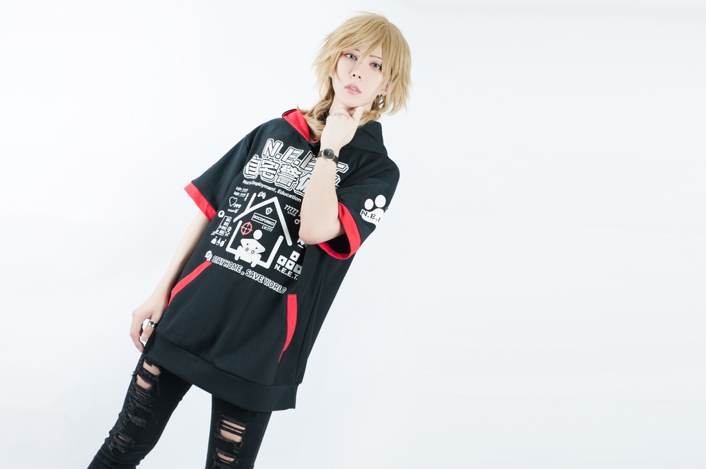 Jillpunkアニメ 可愛い お宅 ニ次コン 機動警察 NEET 自宅警備猫 プリント ゆったり半袖 猫耳 吸放湿性インナー モダールパーカ― Oversizeオーバーサイズ オリジナル メンズ レディーズ おしゃれ 男女兼用 ファッション 秋葉系