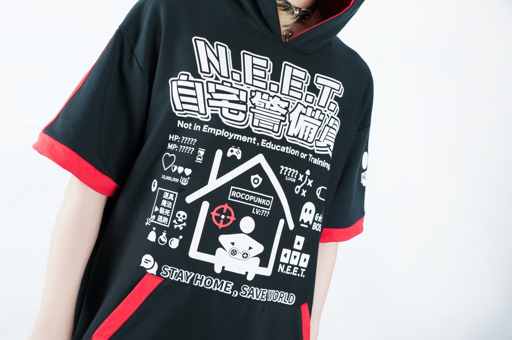 Jillpunkアニメ 可愛い お宅 ニ次コン 機動警察 NEET 自宅警備猫 プリント ゆったり半袖 猫耳 吸放湿性インナー モダールパーカ― Oversizeオーバーサイズ オリジナル メンズ レディーズ おしゃれ 男女兼用 ファッション 秋葉系