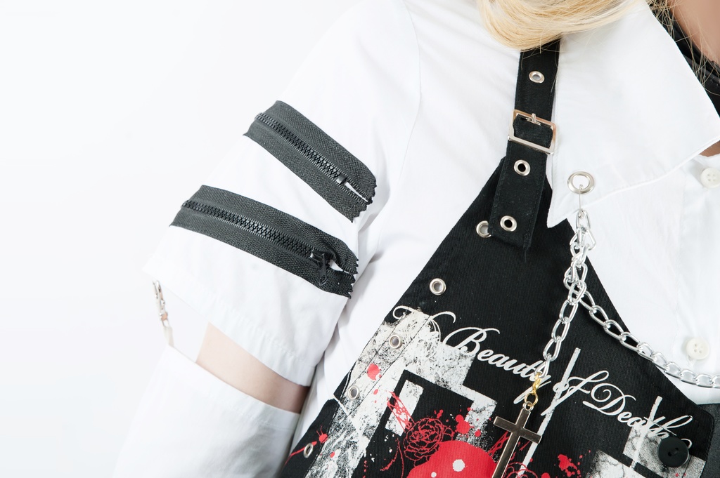 Jillpunk クラシックパンク ロック ヘヴィメタルスピリッツ 鉄チェーンウェストコートベスト アームカバー付き 半袖ドレスシャツ 2点セット オリジナルメンズ レディーズ おしゃれ男女兼用ファッション兄系カッコいい