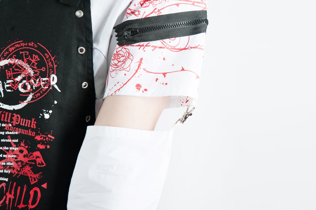 Jillpunk クラシックパンク ロック ヘヴィメタルスピリッツ 鉄チェーンウェストコートベスト アームカバー付き 半袖ドレスシャツ 2点セット オリジナルメンズ レディーズ おしゃれ男女兼用ファッション兄系カッコいい