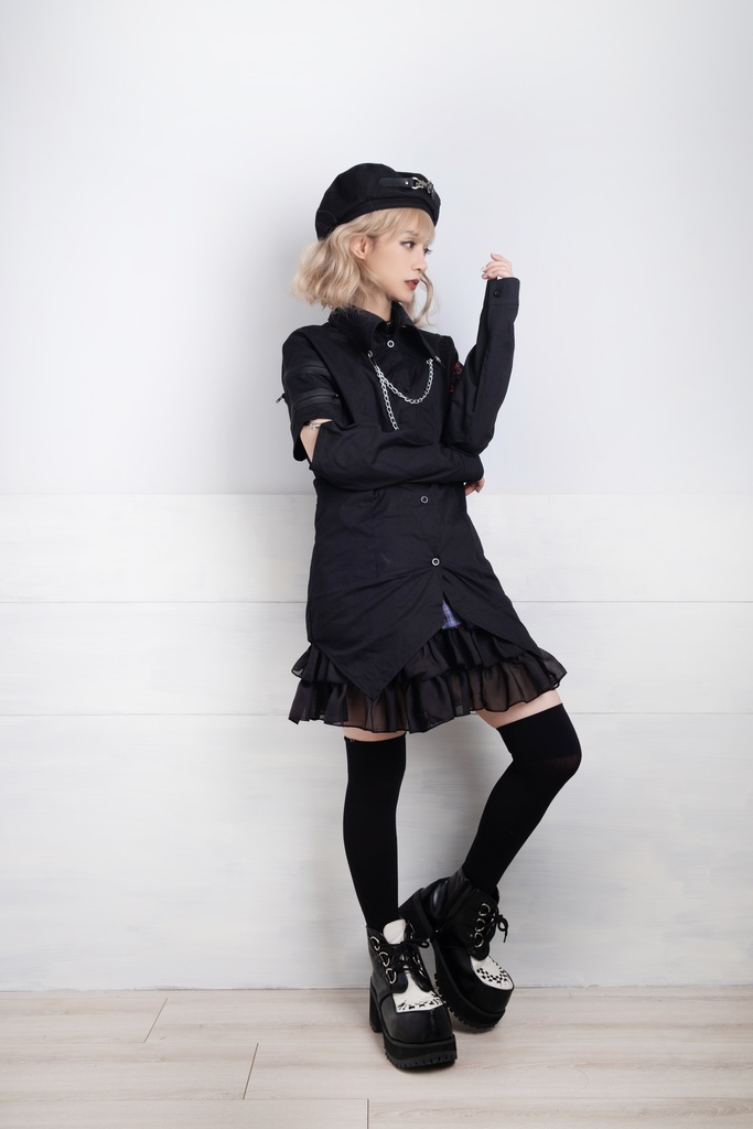 Jillpunk クラシックパンク ロック ヘヴィメタルスピリッツ 鉄チェーンウェストコートベスト アームカバー付き 半袖ドレスシャツ 2点セット オリジナルメンズ レディーズ おしゃれ男女兼用ファッション兄系カッコいい