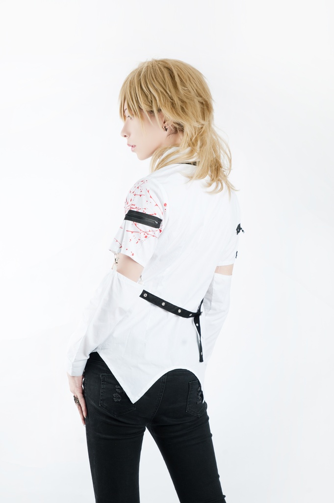 Jillpunk クラシックパンク ロック ヘヴィメタルスピリッツ 鉄チェーンウェストコートベスト アームカバー付き 半袖ドレスシャツ 2点セット オリジナルメンズ レディーズ おしゃれ男女兼用ファッション兄系カッコいい