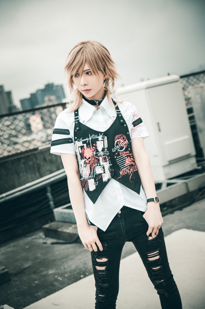 Jillpunk クラシックパンク ロック ヘヴィメタルスピリッツ 鉄チェーンウェストコートベスト アームカバー付き 半袖ドレスシャツ 2点セット オリジナルメンズ レディーズ おしゃれ男女兼用ファッション兄系カッコいい