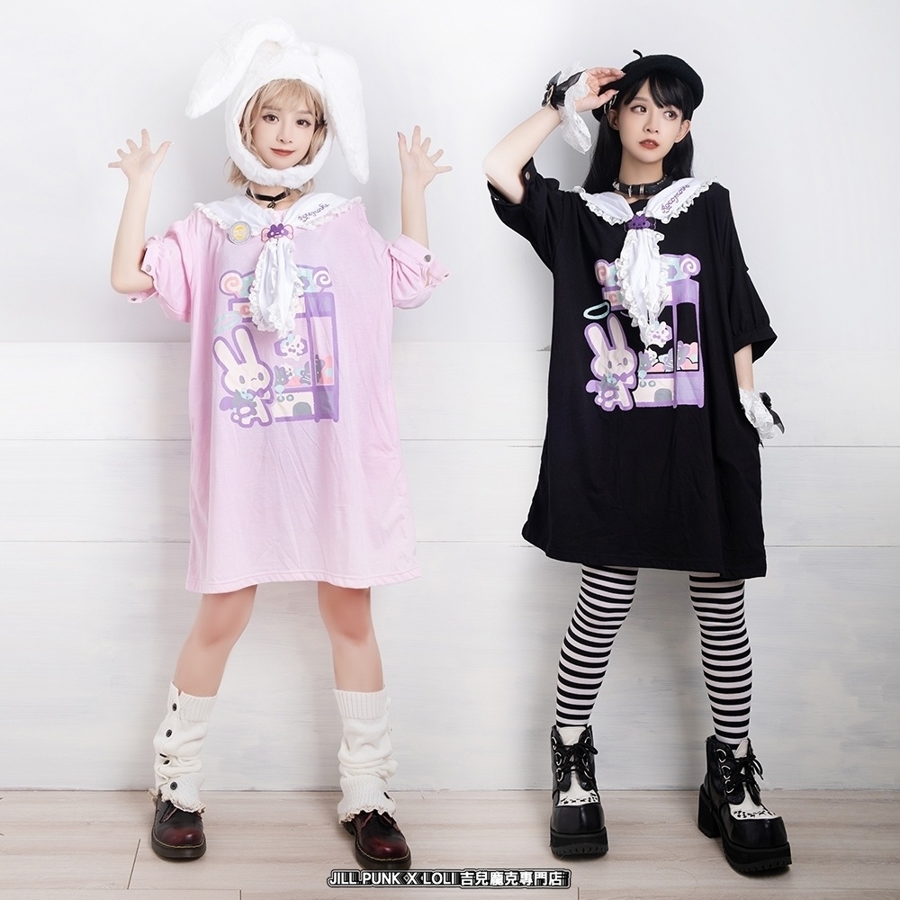Jillpunkロリータ夢かわいい 可愛いおしゃれ 萌え テーマパーク クレーンゲーム ネクタイ付きレースヘム水兵服 兎耳セーラーカラー ゆったりワンピース・ドレス オリジナル原宿おしゃれ姫系森女