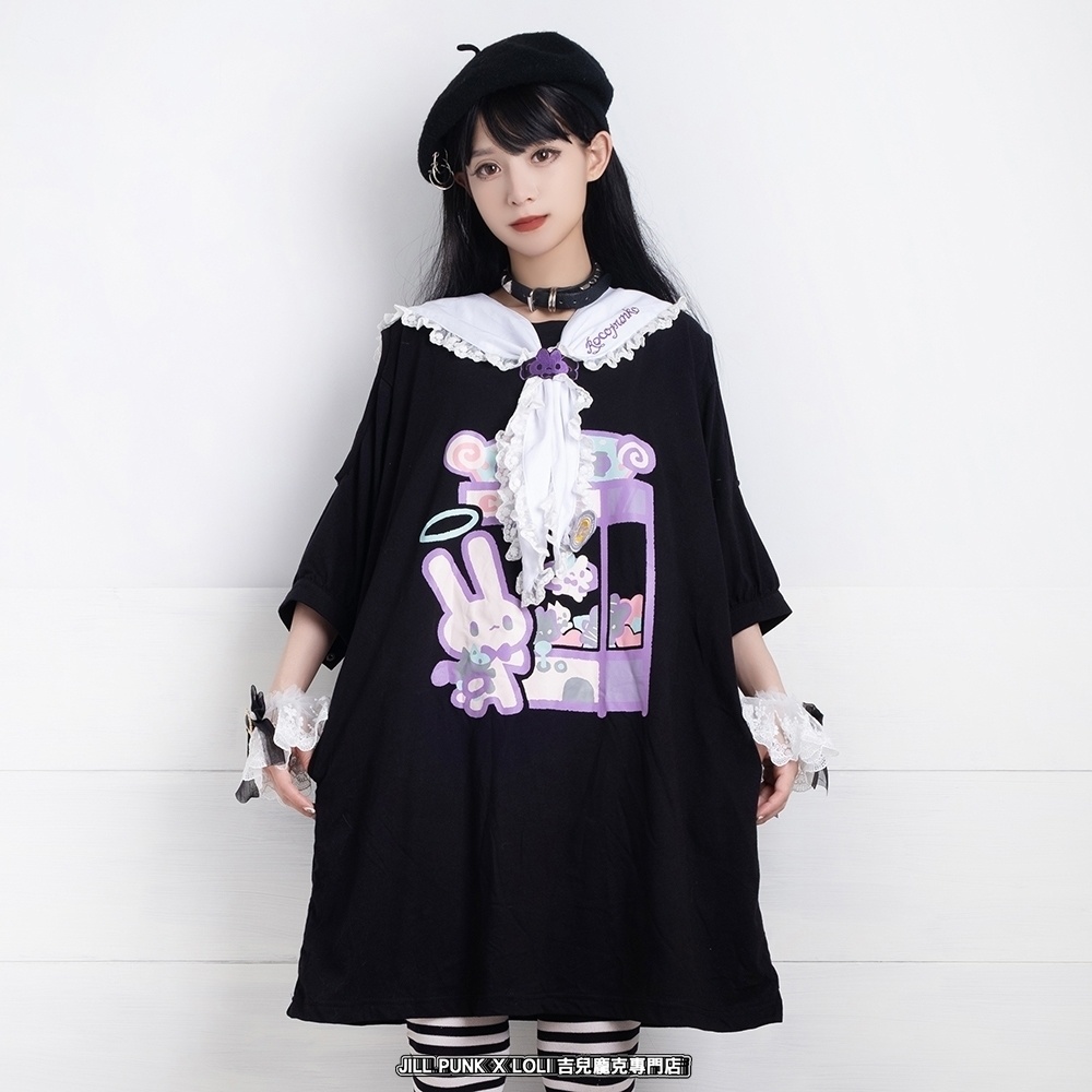 Jillpunkロリータ夢かわいい 可愛いおしゃれ 萌え テーマパーク クレーンゲーム ネクタイ付きレースヘム水兵服 兎耳セーラーカラー ゆったりワンピース・ドレス オリジナル原宿おしゃれ姫系森女