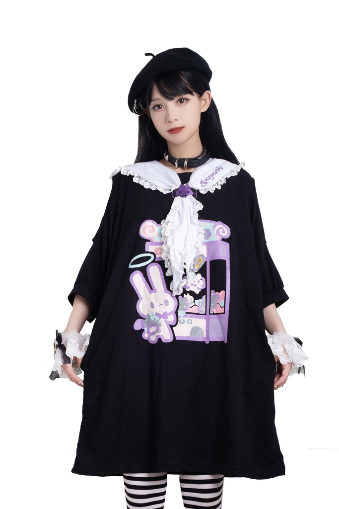 Jillpunkロリータ夢かわいい 可愛いおしゃれ 萌え テーマパーク クレーンゲーム ネクタイ付きレースヘム水兵服 兎耳セーラーカラー ゆったりワンピース・ドレス オリジナル原宿おしゃれ姫系森女