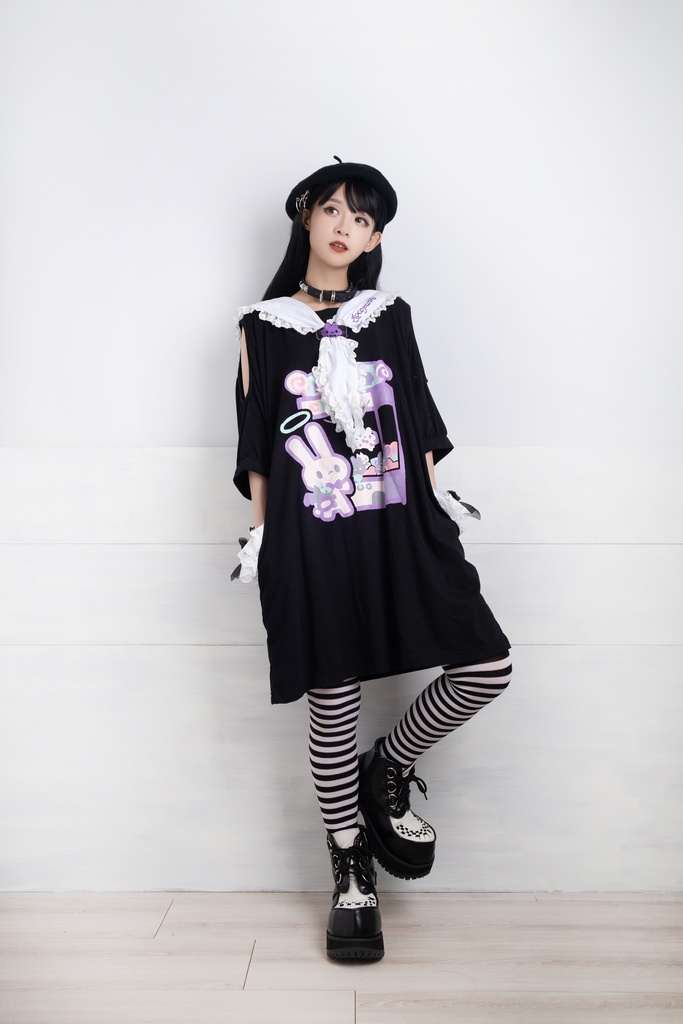 Jillpunkロリータ夢かわいい 可愛いおしゃれ 萌え テーマパーク クレーンゲーム ネクタイ付きレースヘム水兵服 兎耳セーラーカラー ゆったりワンピース・ドレス オリジナル原宿おしゃれ姫系森女