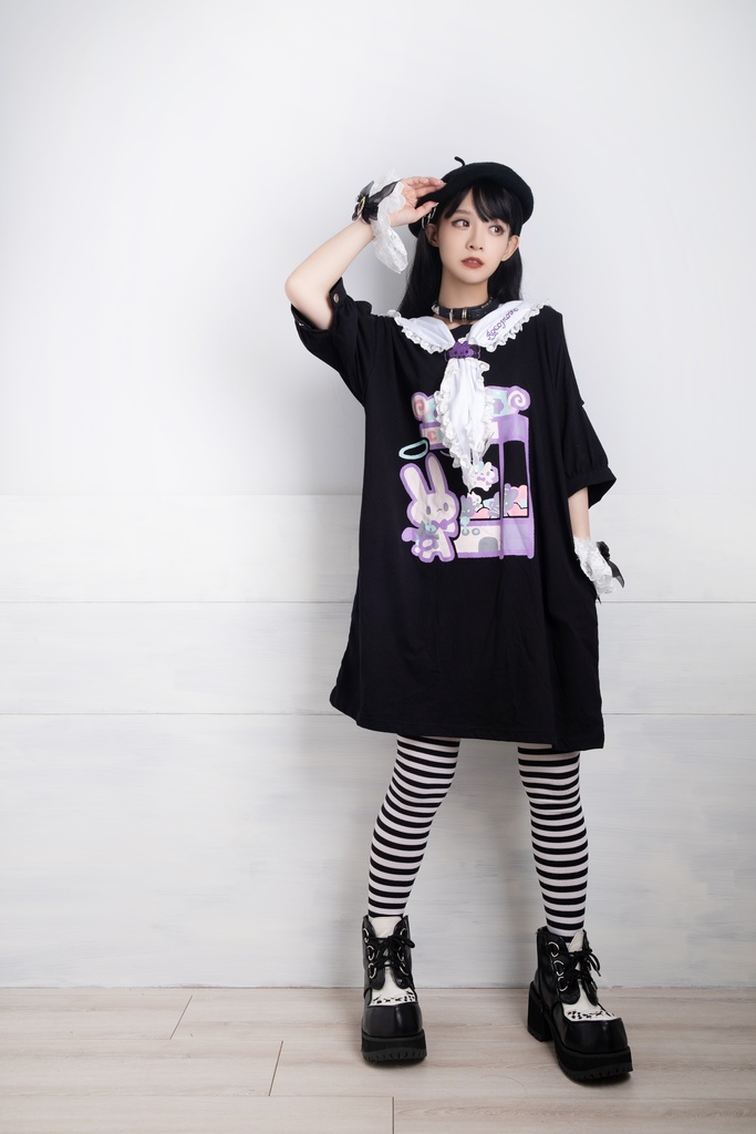 Jillpunkロリータ夢かわいい 可愛いおしゃれ 萌え テーマパーク クレーンゲーム ネクタイ付きレースヘム水兵服 兎耳セーラーカラー ゆったりワンピース・ドレス オリジナル原宿おしゃれ姫系森女