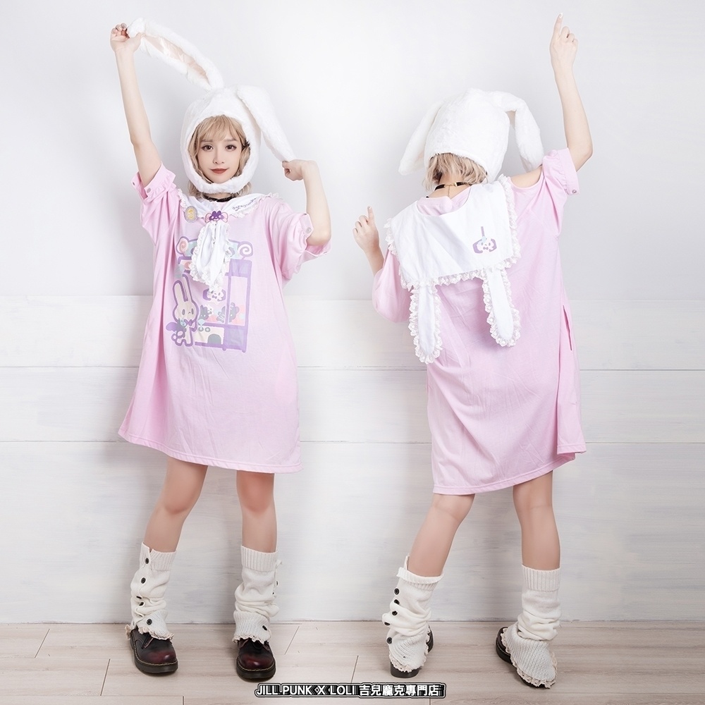 Jillpunkロリータ夢かわいい 可愛いおしゃれ 萌え テーマパーク クレーンゲーム ネクタイ付きレースヘム水兵服 兎耳セーラーカラー ゆったりワンピース・ドレス オリジナル原宿おしゃれ姫系森女