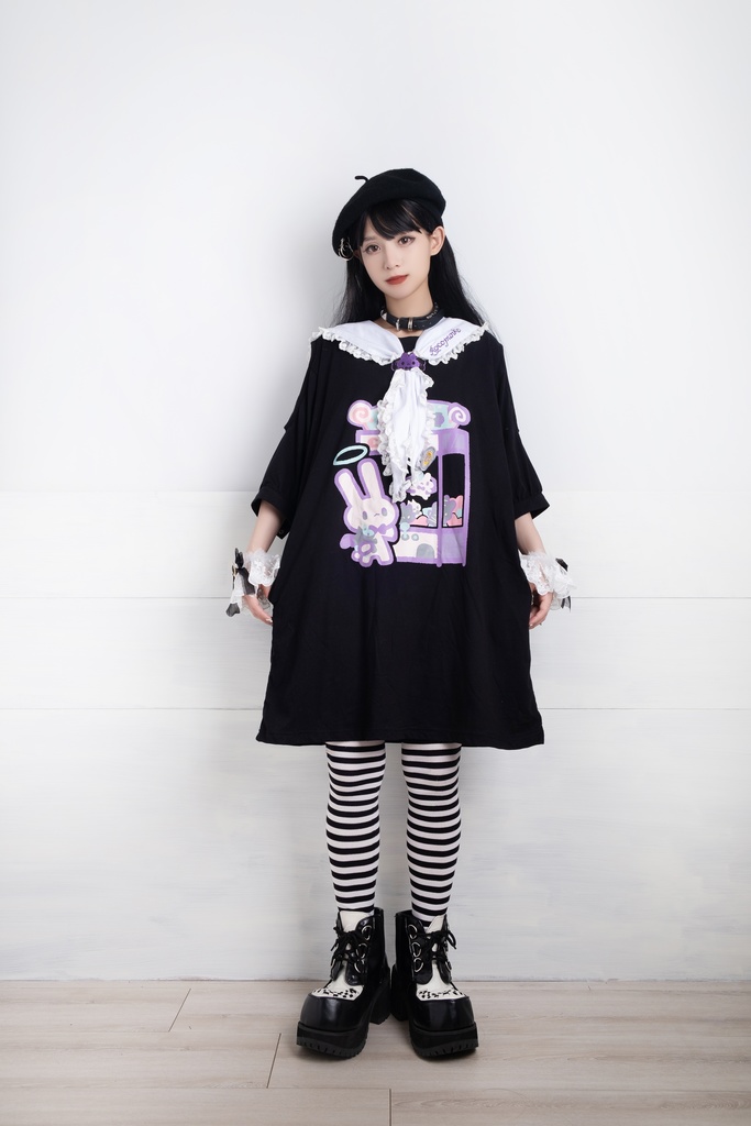 Jillpunkロリータ夢かわいい 可愛いおしゃれ 萌え テーマパーク クレーンゲーム ネクタイ付きレースヘム水兵服 兎耳セーラーカラー ゆったりワンピース・ドレス オリジナル原宿おしゃれ姫系森女