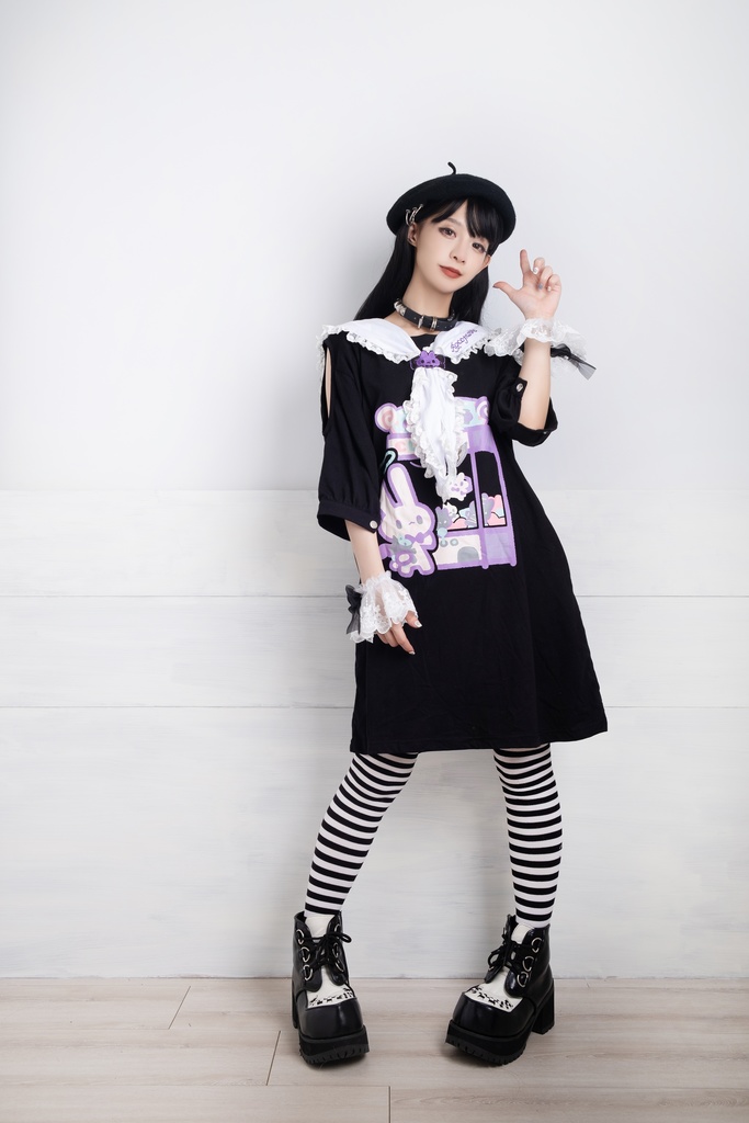 Jillpunkロリータ夢かわいい 可愛いおしゃれ 萌え テーマパーク クレーンゲーム ネクタイ付きレースヘム水兵服 兎耳セーラーカラー ゆったりワンピース・ドレス オリジナル原宿おしゃれ姫系森女