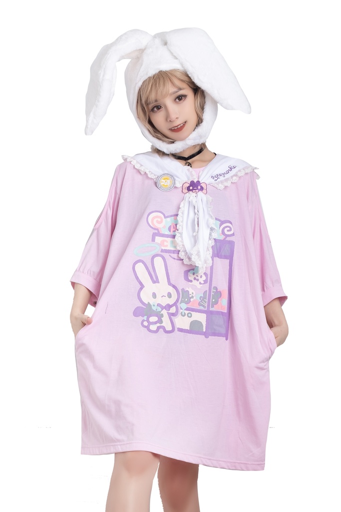 Jillpunkロリータ夢かわいい 可愛いおしゃれ 萌え テーマパーク クレーンゲーム ネクタイ付きレースヘム水兵服 兎耳セーラーカラー ゆったりワンピース・ドレス オリジナル原宿おしゃれ姫系森女