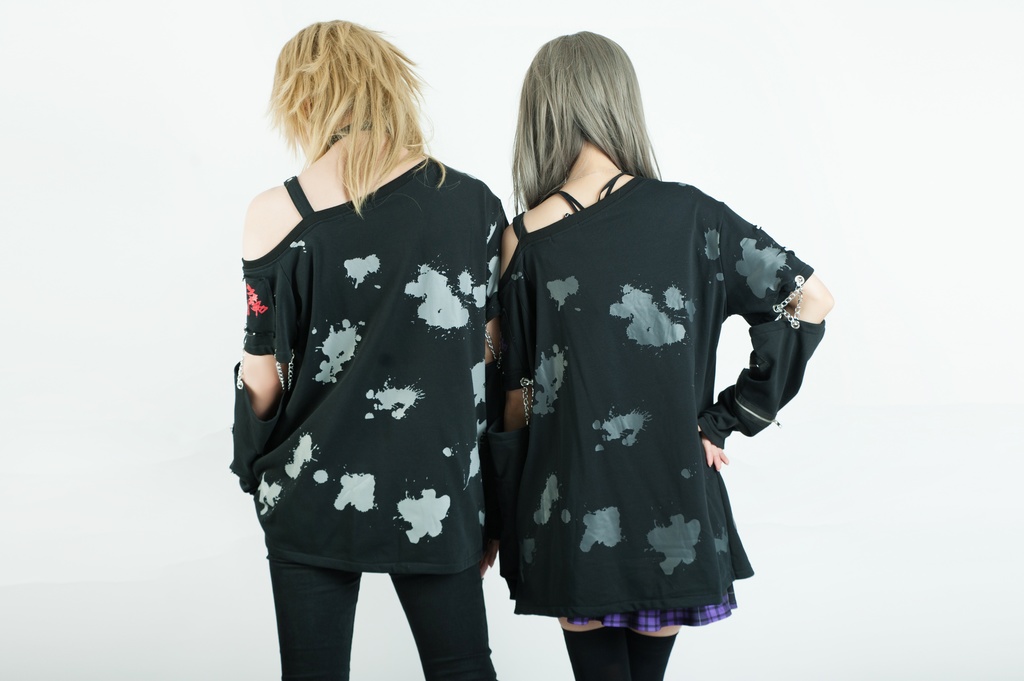 Jillpunk グランジパンク 悪夢心魔 インクプリント ワンショルダーカット 服ビリ 重ね着 アームカバー付き カットソーtシャツ セクシー ロック ヘヴィメタル オリジナルメンズ レディーズ おしゃれ男女兼用ファッションカッコいい