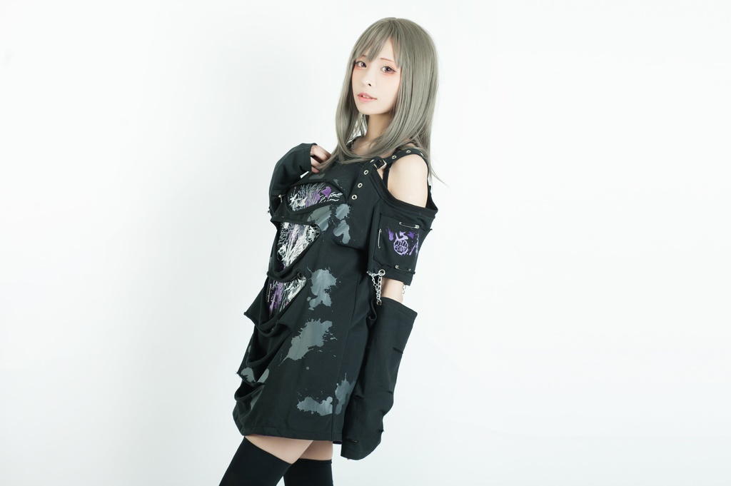 Jillpunk グランジパンク 悪夢心魔 インクプリント ワンショルダーカット 服ビリ 重ね着 アームカバー付き カットソーtシャツ セクシー ロック ヘヴィメタル オリジナルメンズ レディーズ おしゃれ男女兼用ファッションカッコいい